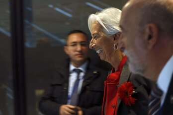La presidenta del BCE, Christine Lagarde, durante la reunión anual del FMI y del Banco Mundial, en Washington..