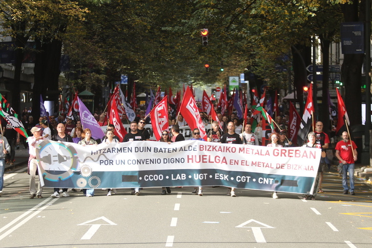 Manifestación de los trabajadores del Metal de Bizkaia, en su tercera jornada de huelga.