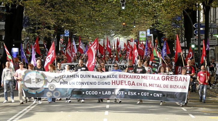 Imagen de archivo de una manifestación celebrada en Bilbo para exigir un convenio justo en el Metal de Bizkaia.