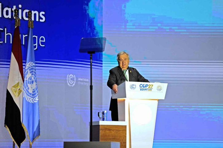 El secretario general de Naciones Unidas, Antonio Guterres, durante el discurso del evento de alto nivel en la COP27.