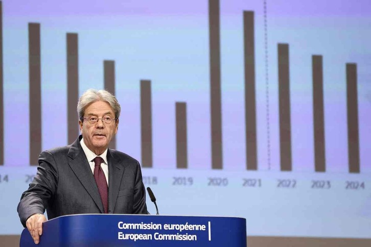 El comisario de Economía, Paolo Gentiloni, presenta las proyecciones económicas hoy en Bruselas.