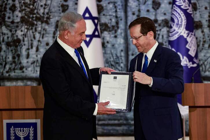 Netanyahu recibe de Herzog la autorización para formar Gobierno.