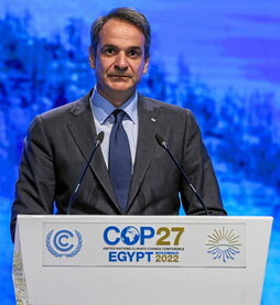 El primer ministro griego, Kyriakos Mitsotakis, durante su intervención en la COP27, en Egipto.
