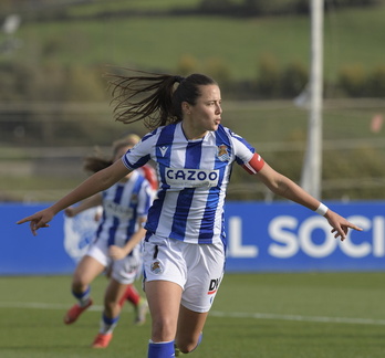 Amaiur celebra el gol que abría el marcador, poco antes del descanso.