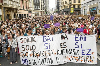 Manifestación en contra de la violencia machista en Bilbo.