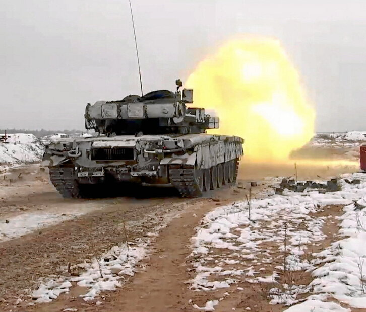 Un tanque ruso, en un vídeo de las maniobras conjuntas con Bielorrusia.