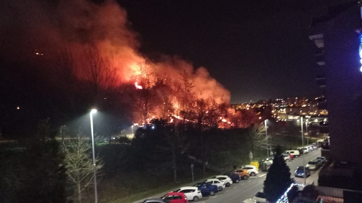 Incendio en una zona de matorrales en Etxebarri, en Bizkaia.
