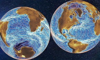 Mapa de las corrientes oceánicas.