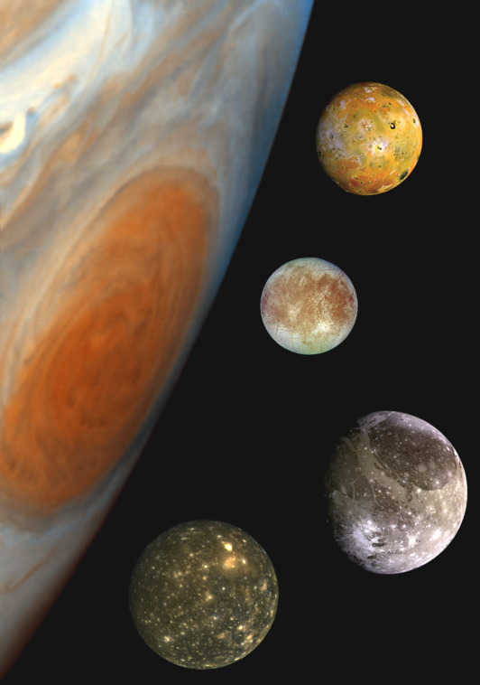 Recreación de Jupiter y sus principales lunas, objetivo de la misión JUICE de la Agencia Espacial Europea.