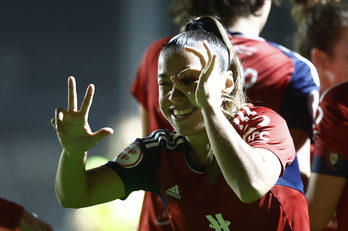 Iara celebra su gol ante el Sporting, al que Osasuna superó en la ronda anterior con claridad.