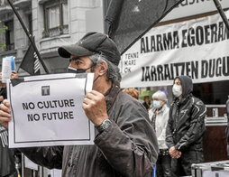 Imagen de la movilización de trabajadores culturales en plena pandemia.