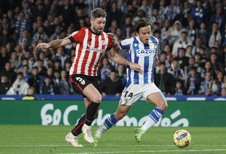 Yeray y Kubo protagonizaron esta jugada polémica que decidió el derbi.