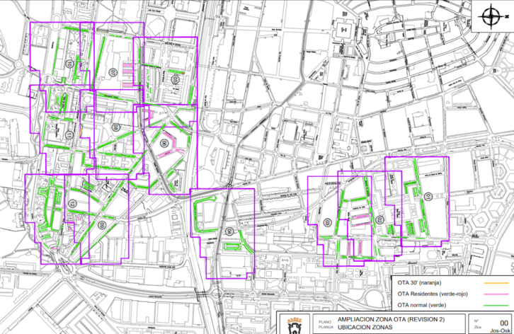 Plano de las nuevas zonas de OTA y los distintos tipos de plaza.