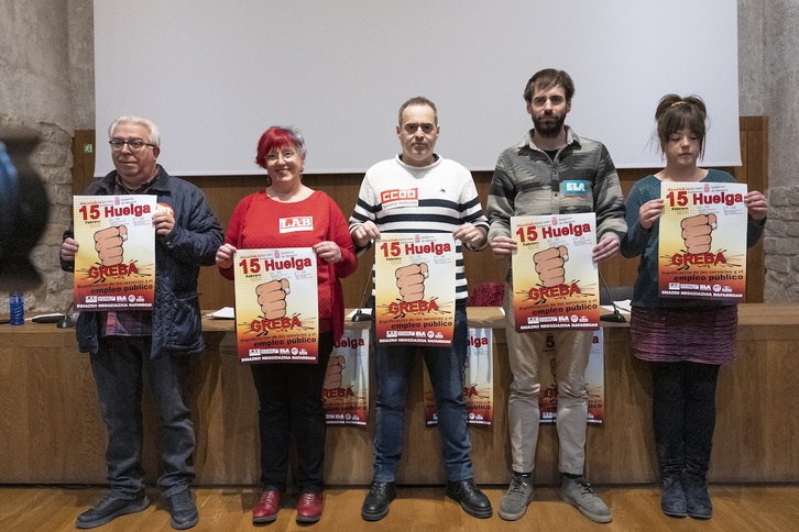 Representantes sindicales de UGT, LAB, CCOO, ELA y Steilas han dado a conocer la convocatoria de huelga para el próximo 15 de febrero,