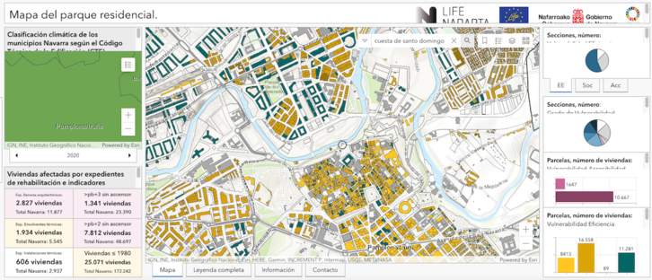 A través de un visor, el Gobierno de Nafarroa ofrece un mapa con datos sobre la vulnerabilidad edificatoria y social de los inmuebles residenciales del herrialde.