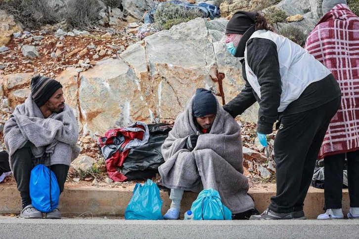 Migrantes recién llegados a la isla griega de Lesbos. 