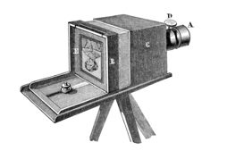 Daguerreotipo baten ikuspegi eskematikoa erakusten duen ilustrazioa.