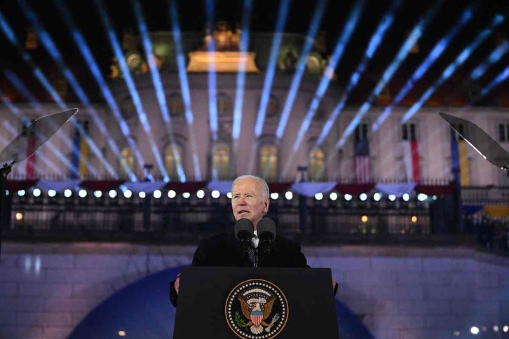 Joe Biden, durante su discurso en el castillo de Varsovia.