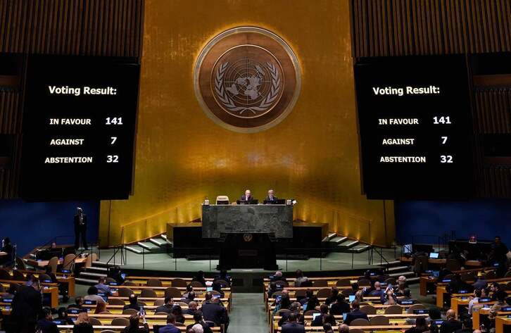 Resultado de la votación en la Asamblea General de la ONU.