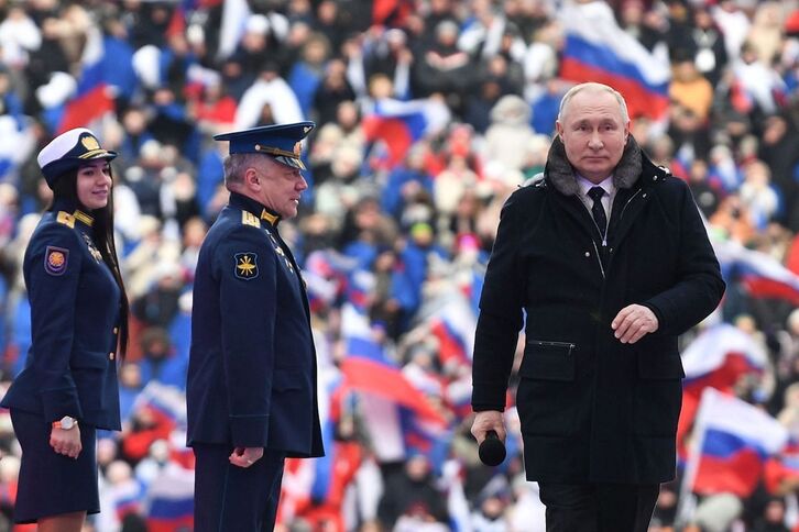 El presidente ruso, Vladimir Putin, en el concierto patriótico del pasado miércoles en Moscú.