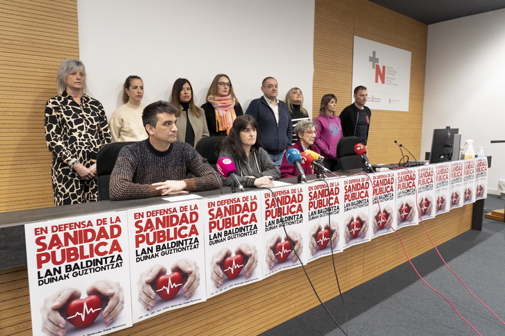 Rueda de prensa de representantes de LAB, SAE, UGT, ELA y CCOO. 