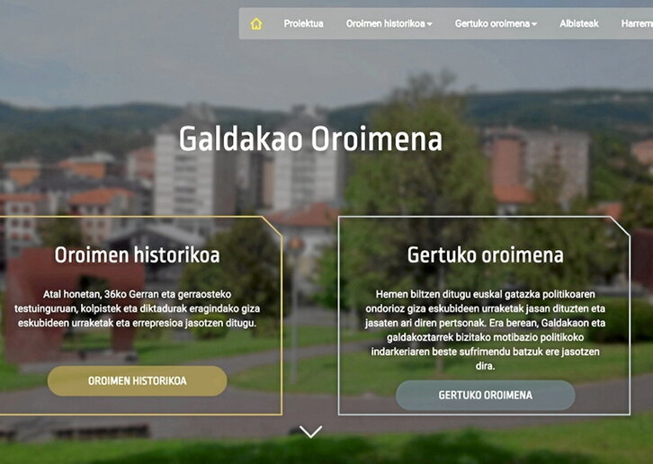 La página web del estudio de memoria de Galdakao con la que Covite quiere seguir haciendo campaña.