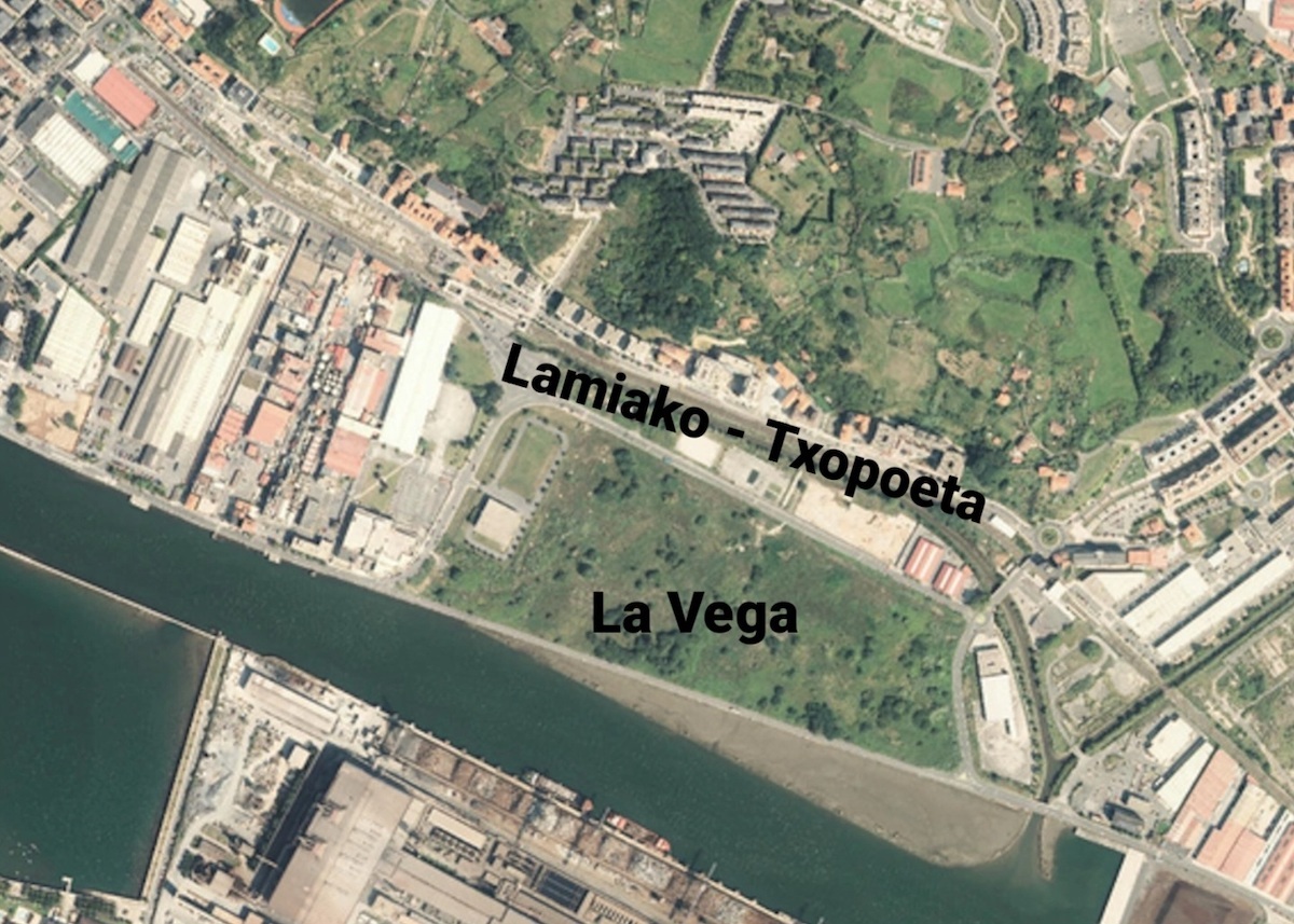 Localizaci&oacute;n de Lamiako-Txopoeta y La Vega, con el paso de las v&iacute;as del Metro. (GeoEuskadi)