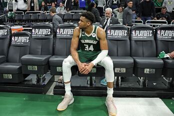 Giannis Antetokounmpo, después de haber sido eliminados los Bucks por Miami. 