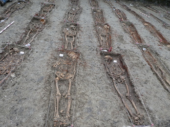 Restos exhumados en el cementerio de Urduña.