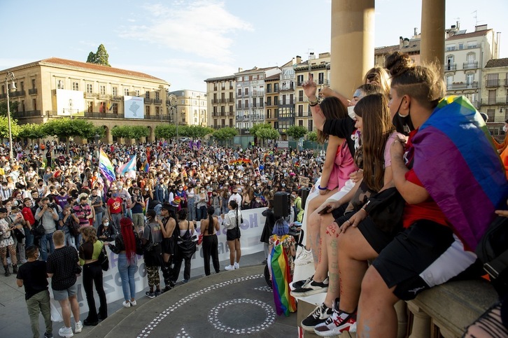 Manifestación en Iruñea en el Día Internacional del Orgullo LGTBI, el 28 de junio.