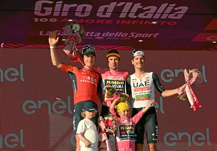 Geraint Thomas, Primoz Roglic y Joao Almeida, en el podio final, fueron los mejores de un Giro sin batalla entre los favoritos.