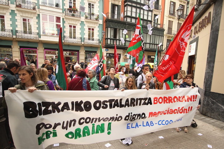 Movilización el pasado marzo de los sindicatos de la hostelería en Bizkaia.