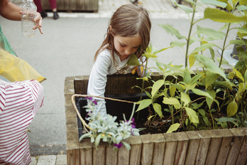 La labores de mantenimiento de jardineras han ocupado a vecinos de todas las edades.