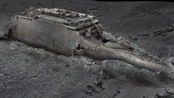 Recreación digital de los restos del Titanic. 
