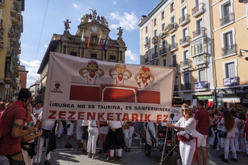 Protesta de Iruñea Antitaurina en los pasados sanfermines.