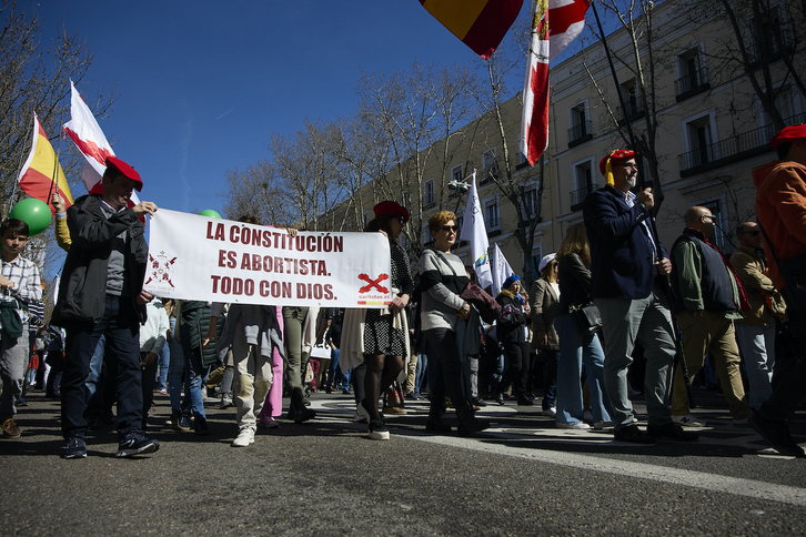 Varias personas participan en la marcha contra el aborto el pasado mes de marzo en Madrid.