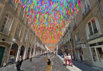 Ilustración del colorista sistema de sombra con que se protegerán varias calles de Rennes.