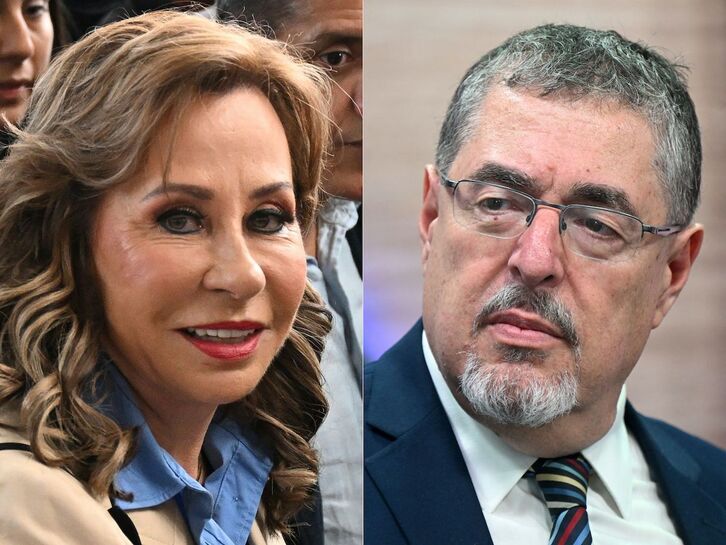 Combo de imágenes de Sandra Torres y Bernardo Arévalo de León.