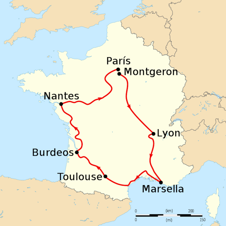 Frantziako Tourreko lehen edizioko ibilbidea.