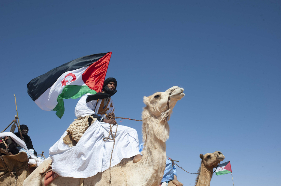 Soldado en camello. Hoy el Polisario no usa camellos, aunque si para en los desfiles militares de hoy.