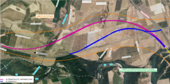 Imagen de las dos alternativas para la conexión Castejón-Iruñea del TAV, de las que el Mitma se ha decantado por la 1.