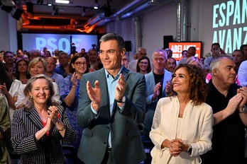 El presidente español y líder del PSOE, Pedro Sánchez, en su primer acto de campaña.