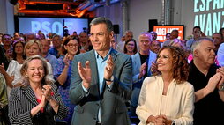 El presidente español y candidato del PSOE, Pedro Sánchez, en su primer acto de campaña.