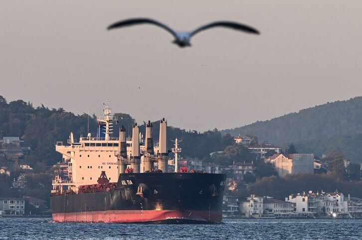 Imagen de archivo de un buque cargado de grano ucraniano a su paso por Estambul.