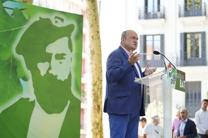 Andoni Ortuzar, durante su intervención en el 128º aniversario de la fundación del PNV.