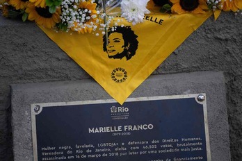 Placa en recuerdo a Marielle Franco en un homenaje realizado a finales de julio.