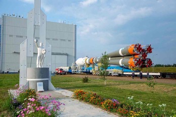 un cohete Llegada del, Soyuz 2.1b con el módulo de aterrizaje Luna-25 al cosmódromo de Vostochny, en la región siberiana de Amur.