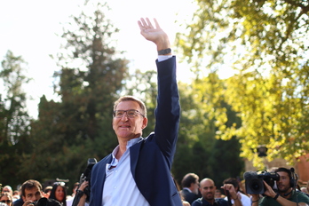 Alberto Núñez Feijóo, en el acto de este domingo en Soutomaior (Pontevedra).