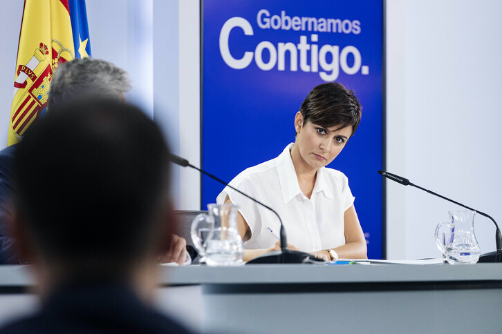 Isabel Rodríguez, en una comparecencia como portavoz del Gobierno español en funciones.