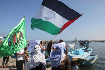 Reciente protesta en el puerto de Gaza contra el bloqueo israelí. 